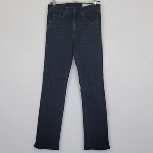 Rag & Bone Hana High Rise Straight Ankle Raw Hem Jean in Black Croyden